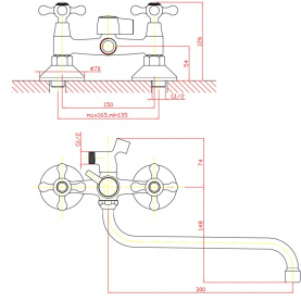 Смеситель DORTMUND (арт. DO62420341) для ванны низлив 300 мм с аксес. Zollen в Архангельске 2