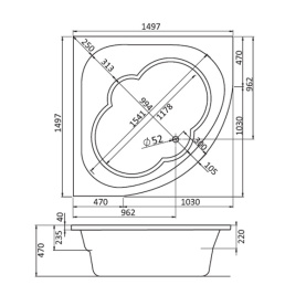 Ванна акриловая Santek Канны 150x150 гидромассажная Базовая Плюс 1WH112363 в Архангельске 1