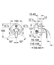 Смеситель для ванны Grohe Eurosmart 33305001 встраиваемый в Архангельске 1