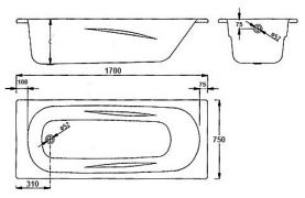 Стальная ванна BLB Universal Anatomica 170x75 см B75U42 (B75UQH) с отверстиями под ручки 208 мм в Архангельске 3