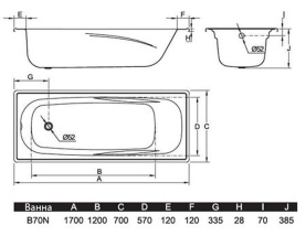 Стальная ванна BLB Europa Anatomica 170x70 см B70N72-1 с отверстиями под ручки 232 мм в Архангельске 2